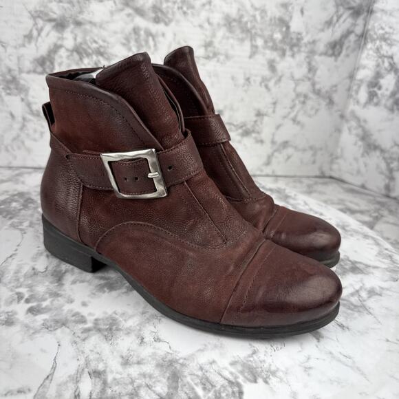 Miz Mooz Womens Siggy Bucket Ankle Boots Size 38/8 Merlot Brown Leather Side Zip - Picture 1 of 10